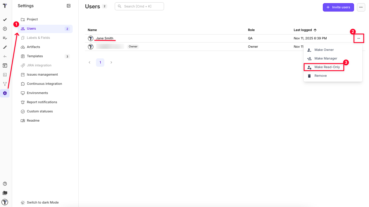 Testomat.io - Read-Only Project Level