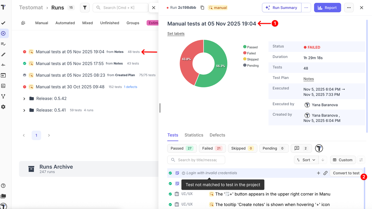 Convert to test via sidebar